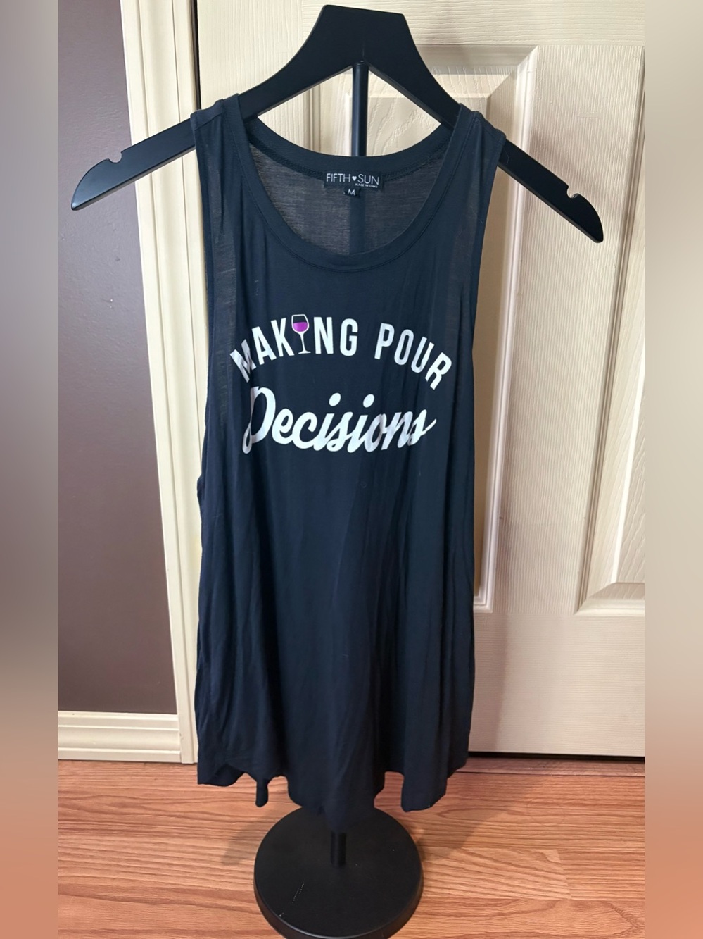Fifth Sun Black Graphic Tank Top with White Print